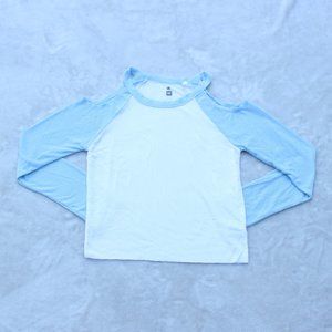 white & blue baseball tee styled long sleeve top